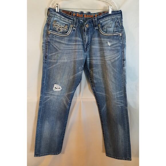 Men's Rock Revival Nikola Alt Straight Jeans Size 38/31 Relaxed Distressed - Picture 1 of 7